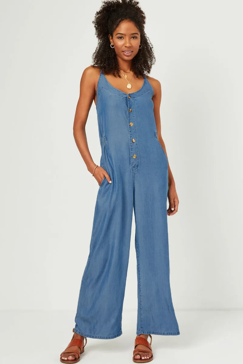 Womens Smock Detail Buttoned Wide Leg Tencel Jumpsuit sold by Hayden product image thumbnail 3