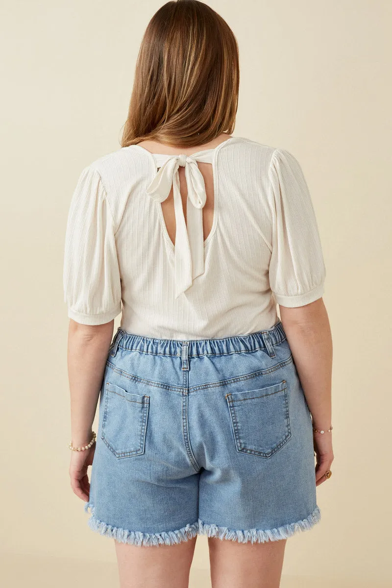 Womens Scoop Neck Puff Sleeve Tie Detail Knit Bodysuit sold by Hayden product image thumbnail 4