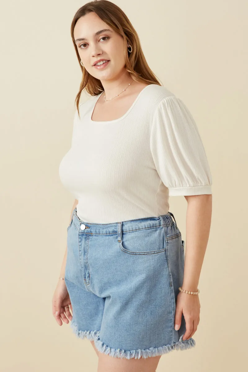 Womens Scoop Neck Puff Sleeve Tie Detail Knit Bodysuit sold by Hayden