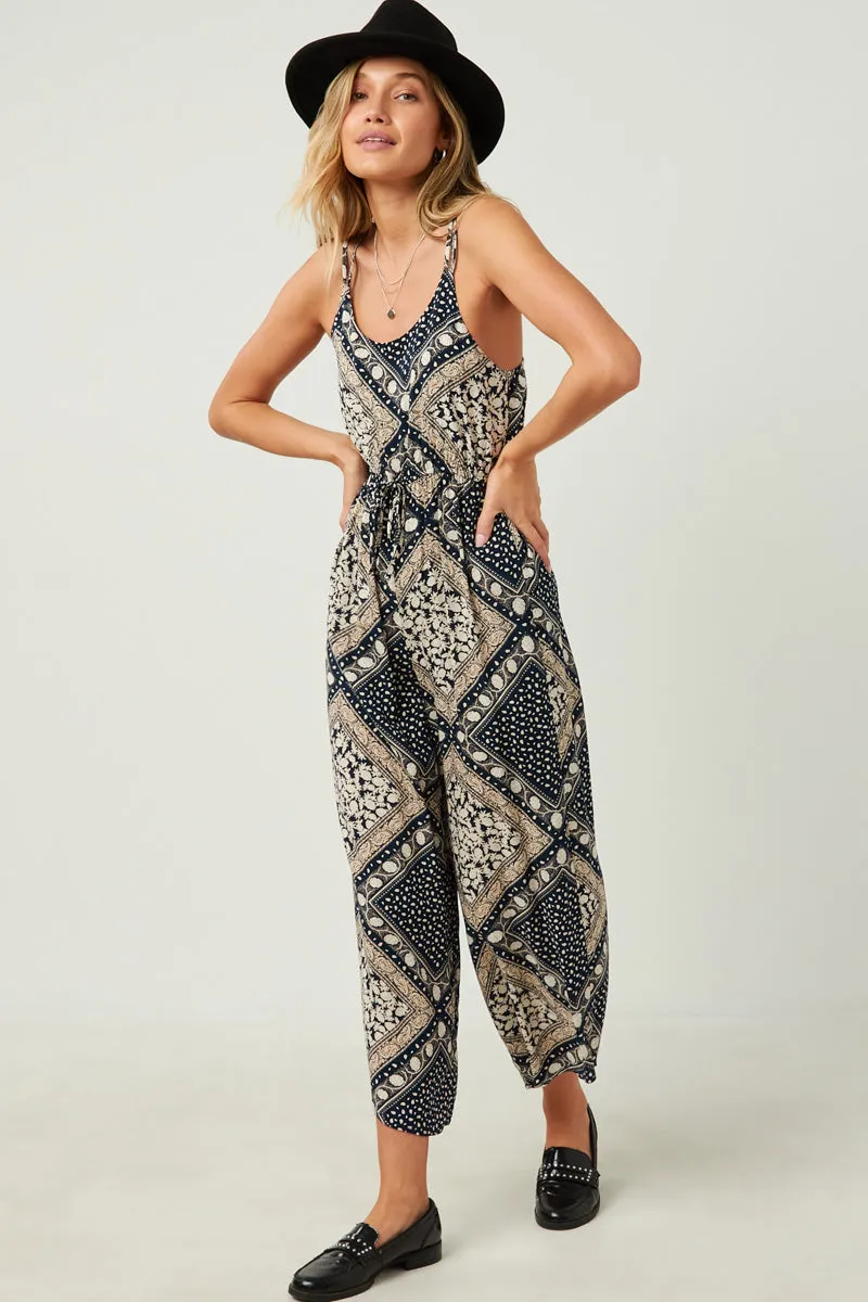 Womens Bandana Print Wide Leg Cross Back Jumpsuit sold by Hayden