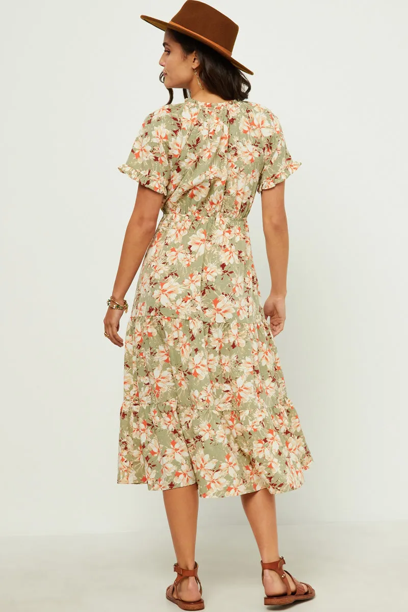 Womens Ruffled Tie Neck Cinch Waist Floral Print Dress sold by Hayden product image thumbnail 5