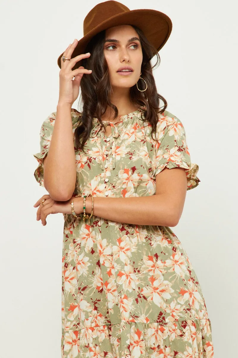 Womens Ruffled Tie Neck Cinch Waist Floral Print Dress sold by Hayden product image thumbnail 3