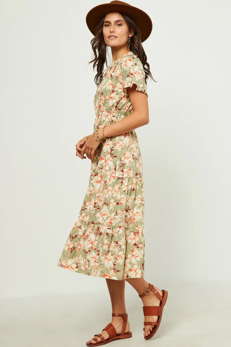 Womens Ruffled Tie Neck Cinch Waist Floral Print Dress sold by Hayden product image thumbnail 4