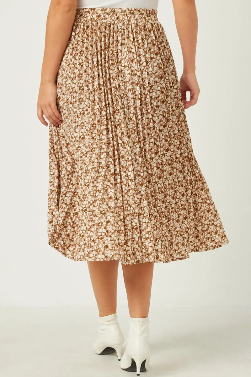 Womens Elastic Waist Pleated Ditsy Floral Midi Skirt sold by Hayden product image thumbnail 5