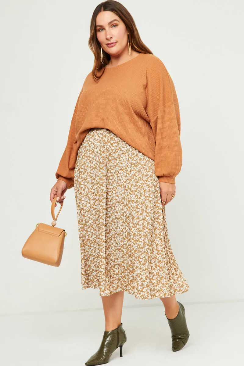 Womens Elastic Waist Pleated Ditsy Floral Midi Skirt sold by Hayden product image thumbnail 2