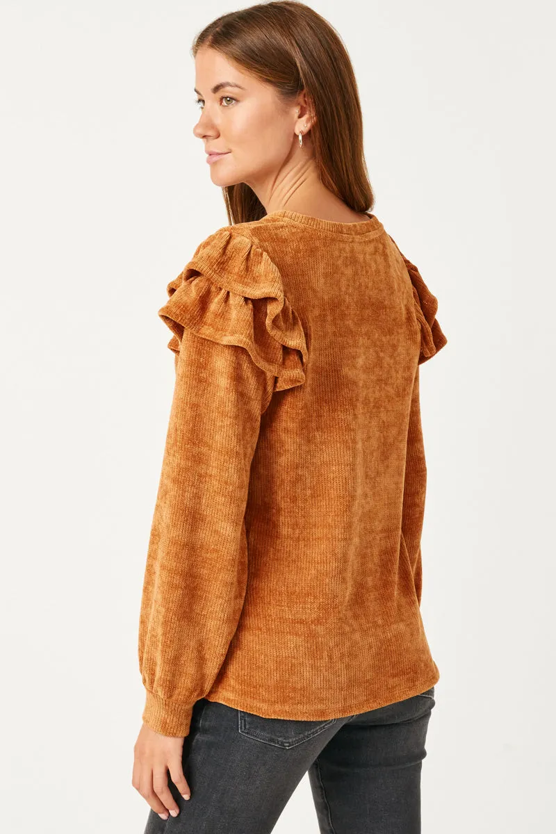 Womens Chenille Knit Ruffled Shoulder Top sold by Hayden product image thumbnail 5