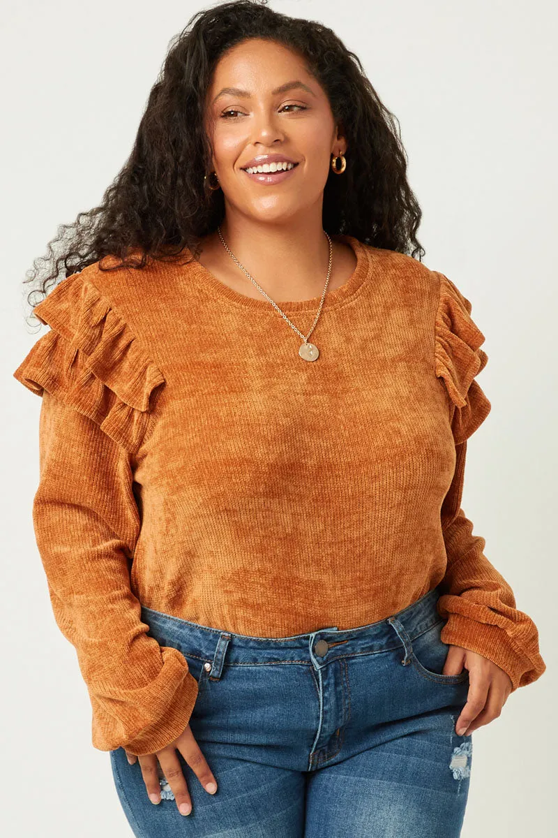 Womens Chenille Knit Ruffled Shoulder Top sold by Hayden product image thumbnail 2