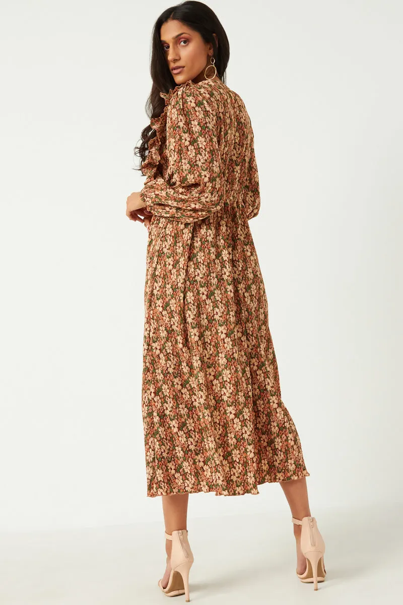 Womens Pleated Floral Midi Dress With Ruffle Detail sold by Hayden product image thumbnail 4