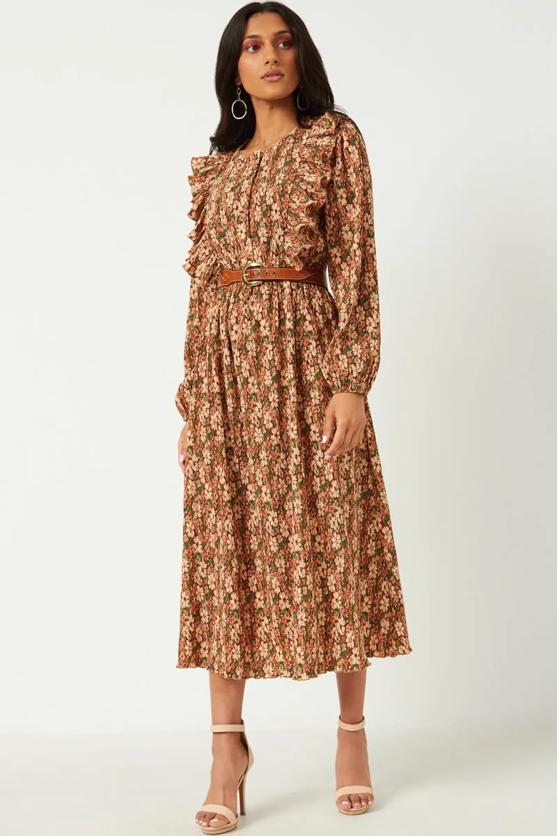 Womens Pleated Floral Midi Dress With Ruffle Detail sold by Hayden product image thumbnail 5