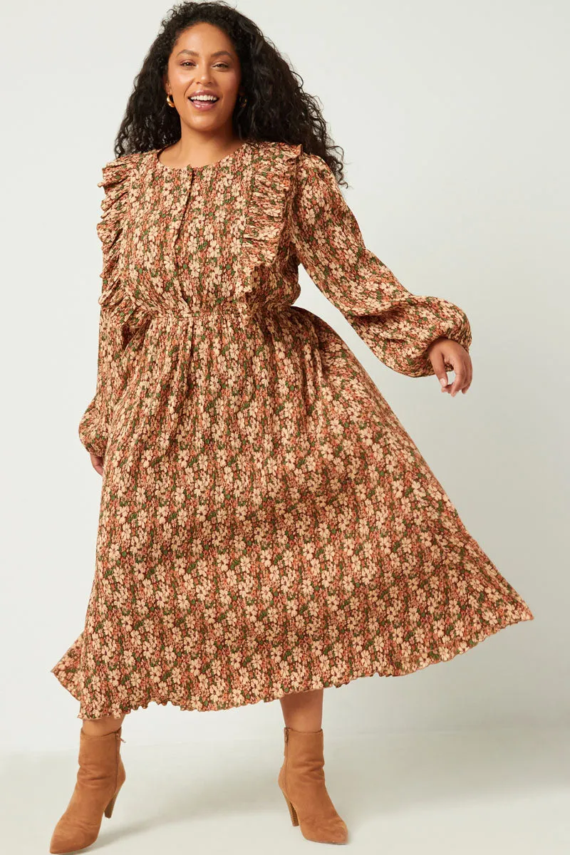 Womens Pleated Floral Midi Dress With Ruffle Detail sold by Hayden product image thumbnail 2