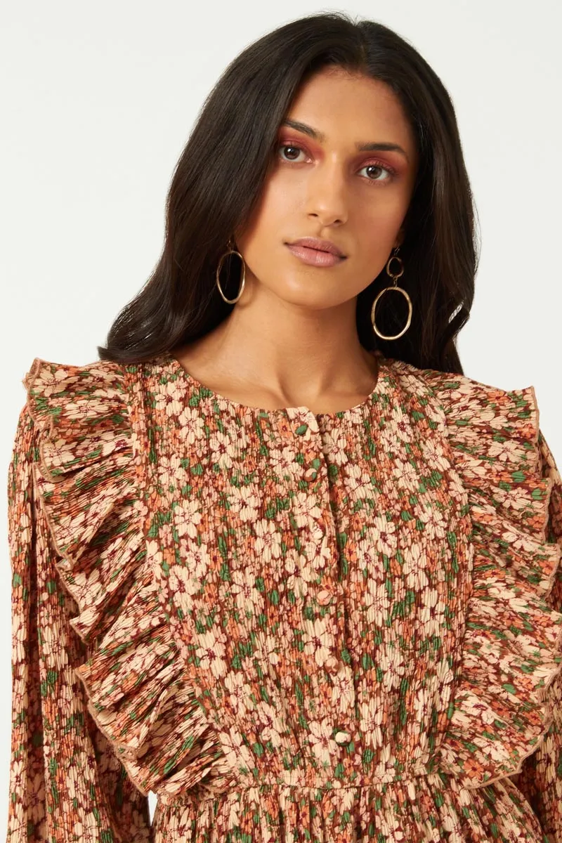 Womens Pleated Floral Midi Dress With Ruffle Detail sold by Hayden product image thumbnail 3