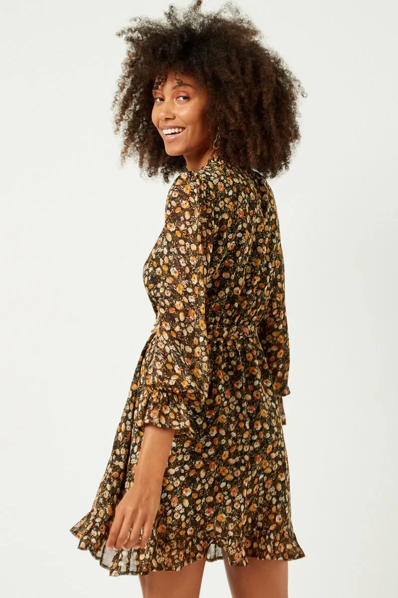 Womens Floral Print Smocked Ruffle Neck Dress with Belt sold by Hayden product image thumbnail 5