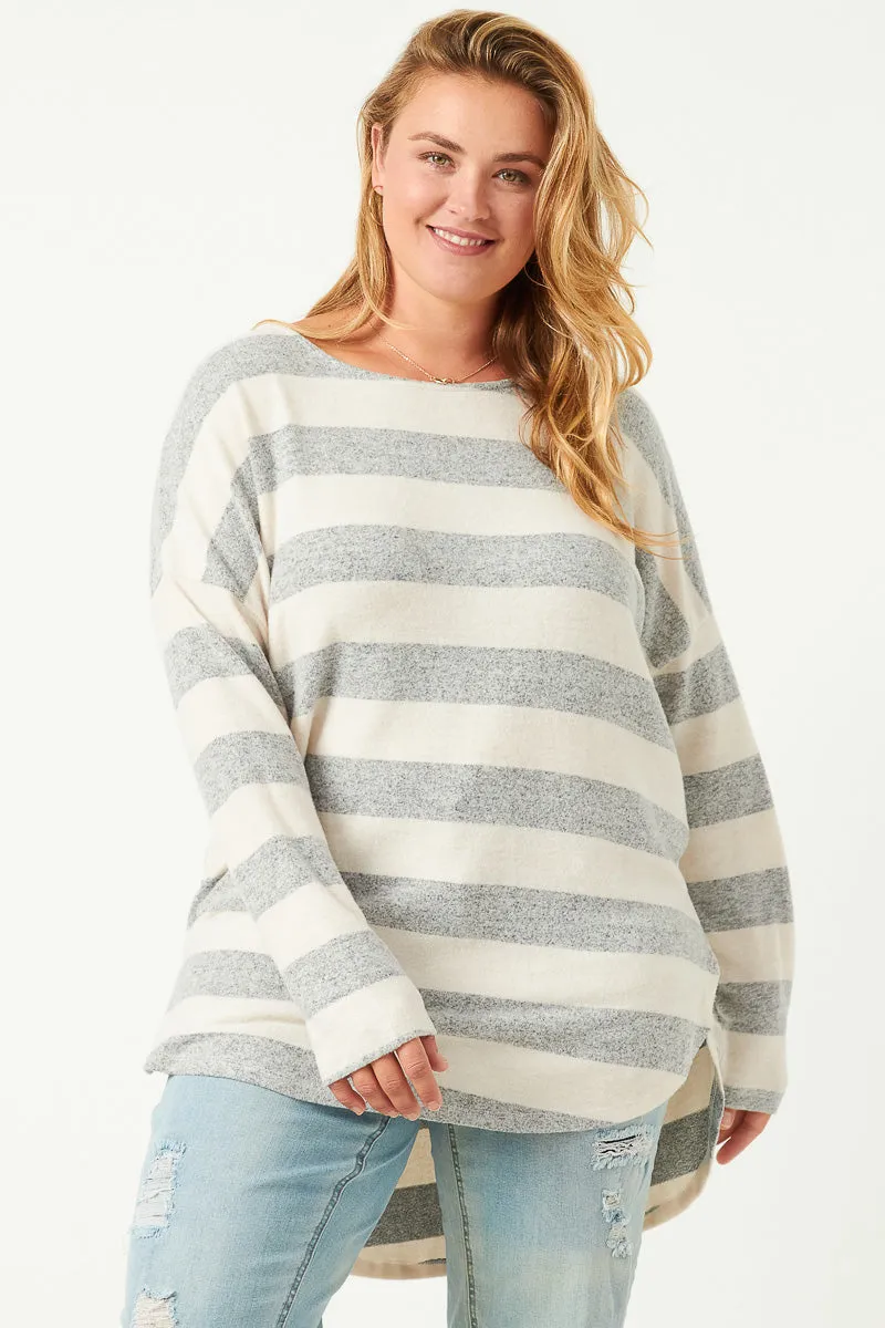 Womens Brushed Long Sleeve Stripe Shirt Tail Hem Top sold by Hayden product image thumbnail 2