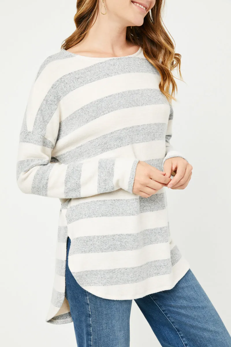 Womens Brushed Long Sleeve Stripe Shirt Tail Hem Top sold by Hayden product image thumbnail 3
