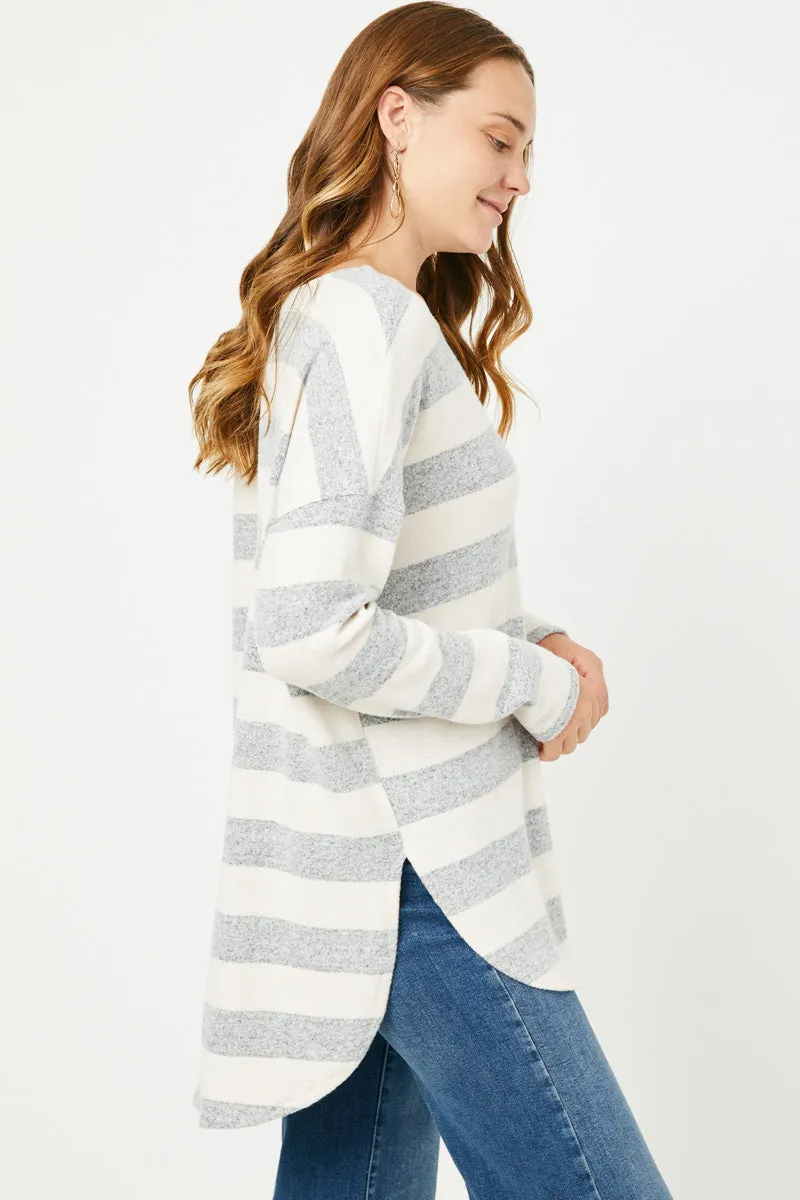 Womens Brushed Long Sleeve Stripe Shirt Tail Hem Top sold by Hayden product image thumbnail 4