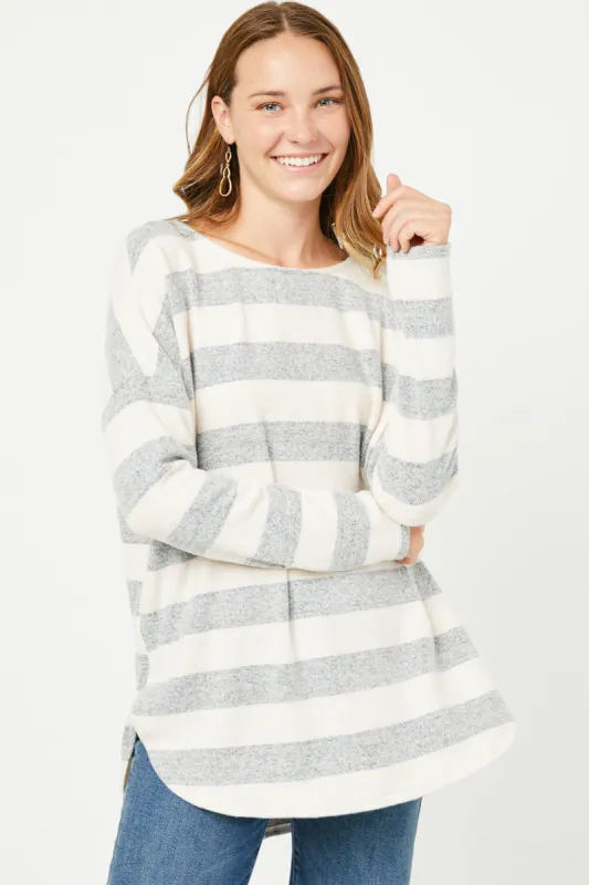 Womens Brushed Long Sleeve Stripe Shirt Tail Hem Top sold by Hayden