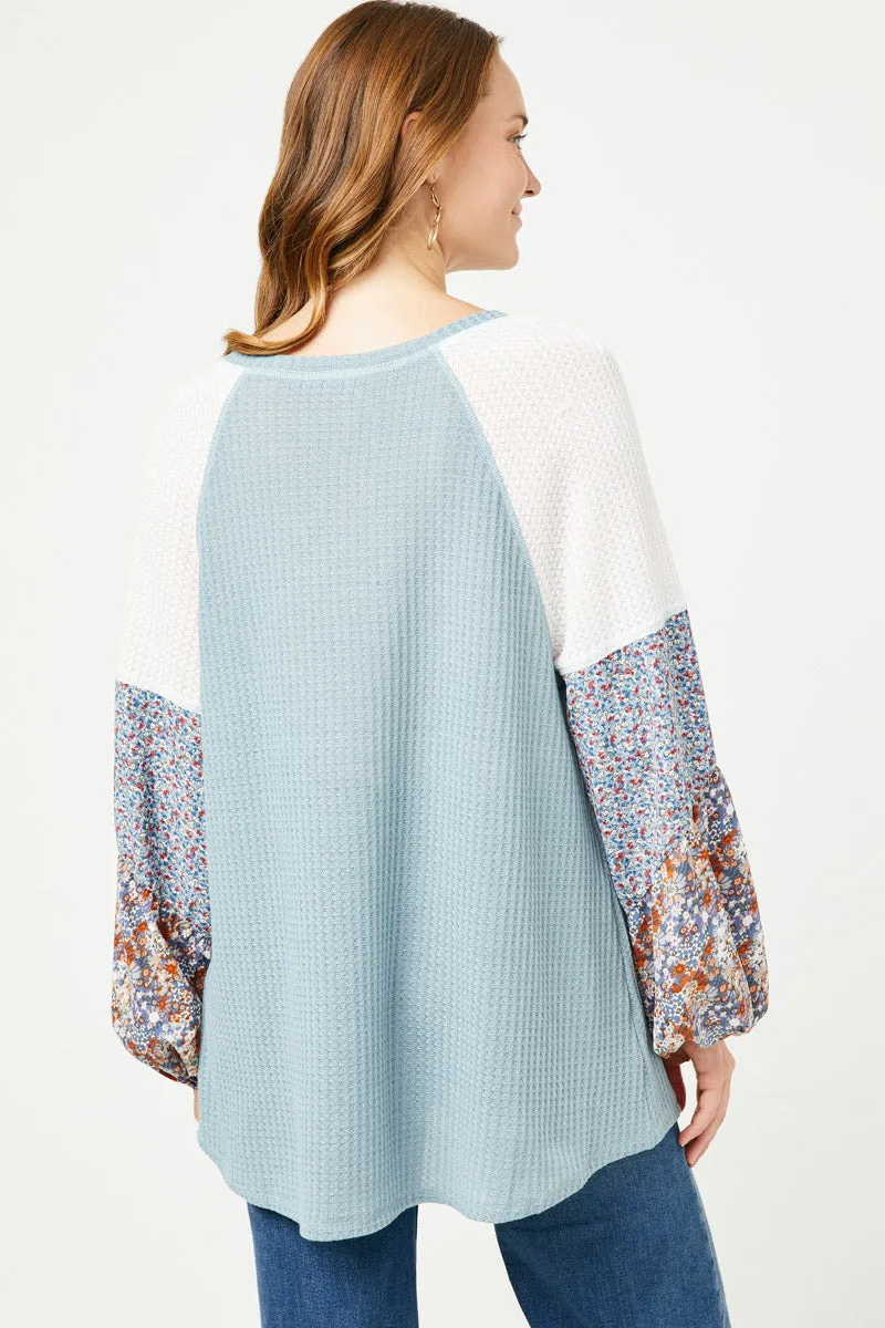 Womens Floral Block Contrast Sleeve Waffle Knit Top sold by Hayden product image thumbnail 5