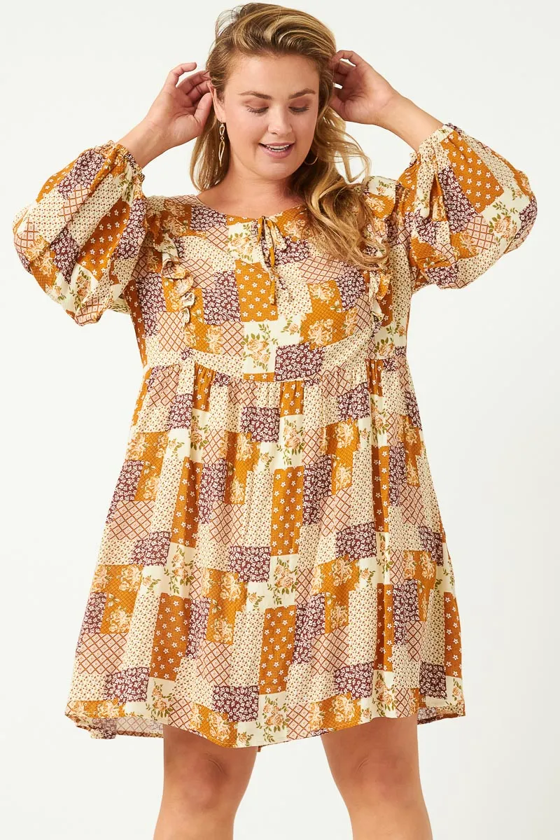 Womens Patch Print Ruffled Shoulder Tie Neck Long Sleeve Dress sold by Hayden product image thumbnail 2