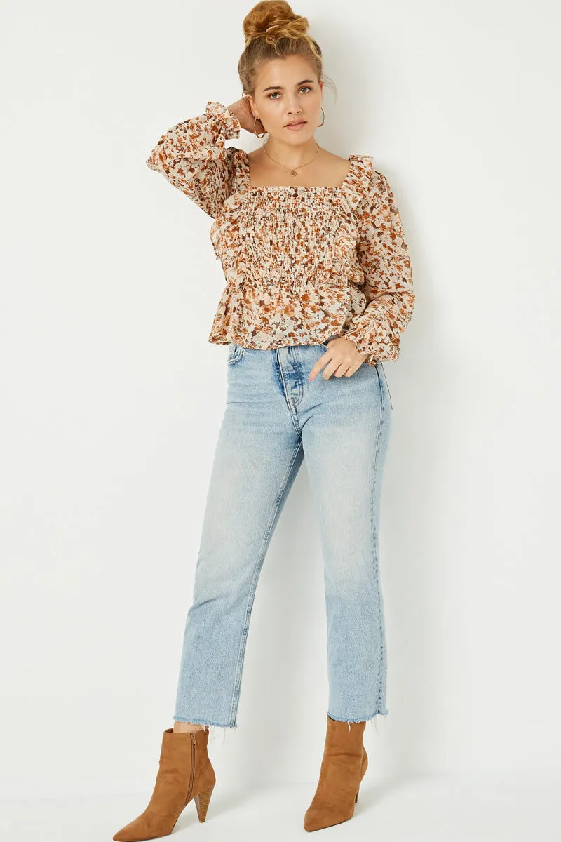 Womens Ruffled Detailed Smocked Square Neck Long Sleeve Peplum sold by Hayden product image thumbnail 3