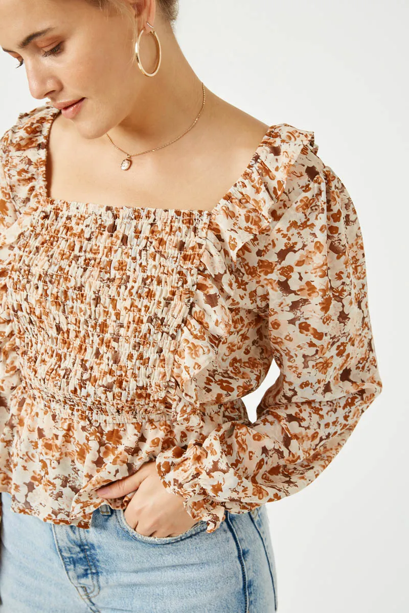 Womens Ruffled Detailed Smocked Square Neck Long Sleeve Peplum sold by Hayden product image thumbnail 4