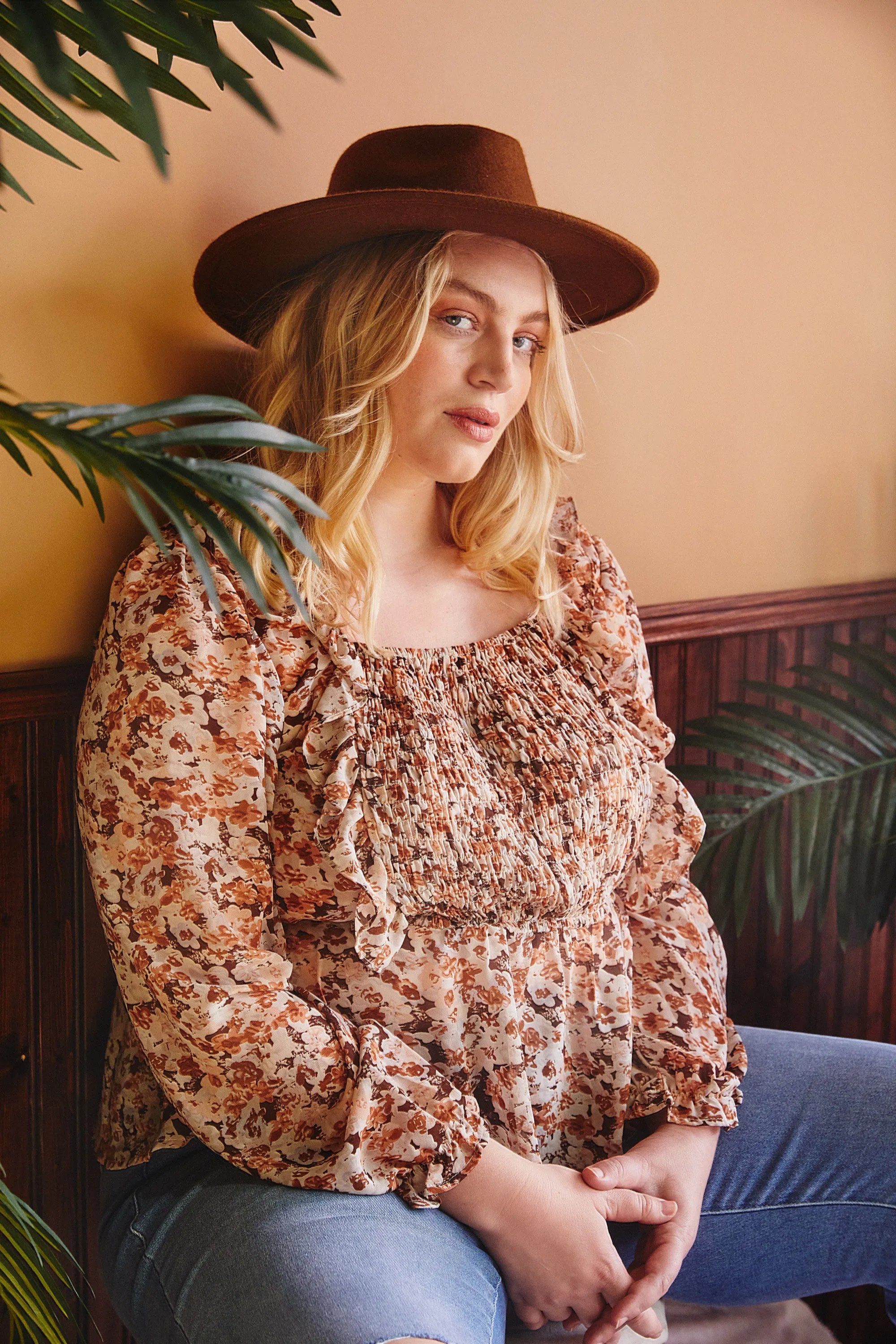 Womens Ruffled Detailed Smocked Square Neck Long Sleeve Peplum sold by Hayden product image thumbnail 2