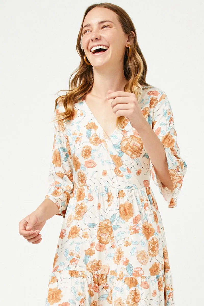 Womens Romantic Floral Ruffle Sleeve Surplice Midi Dress sold by Hayden product image thumbnail 3