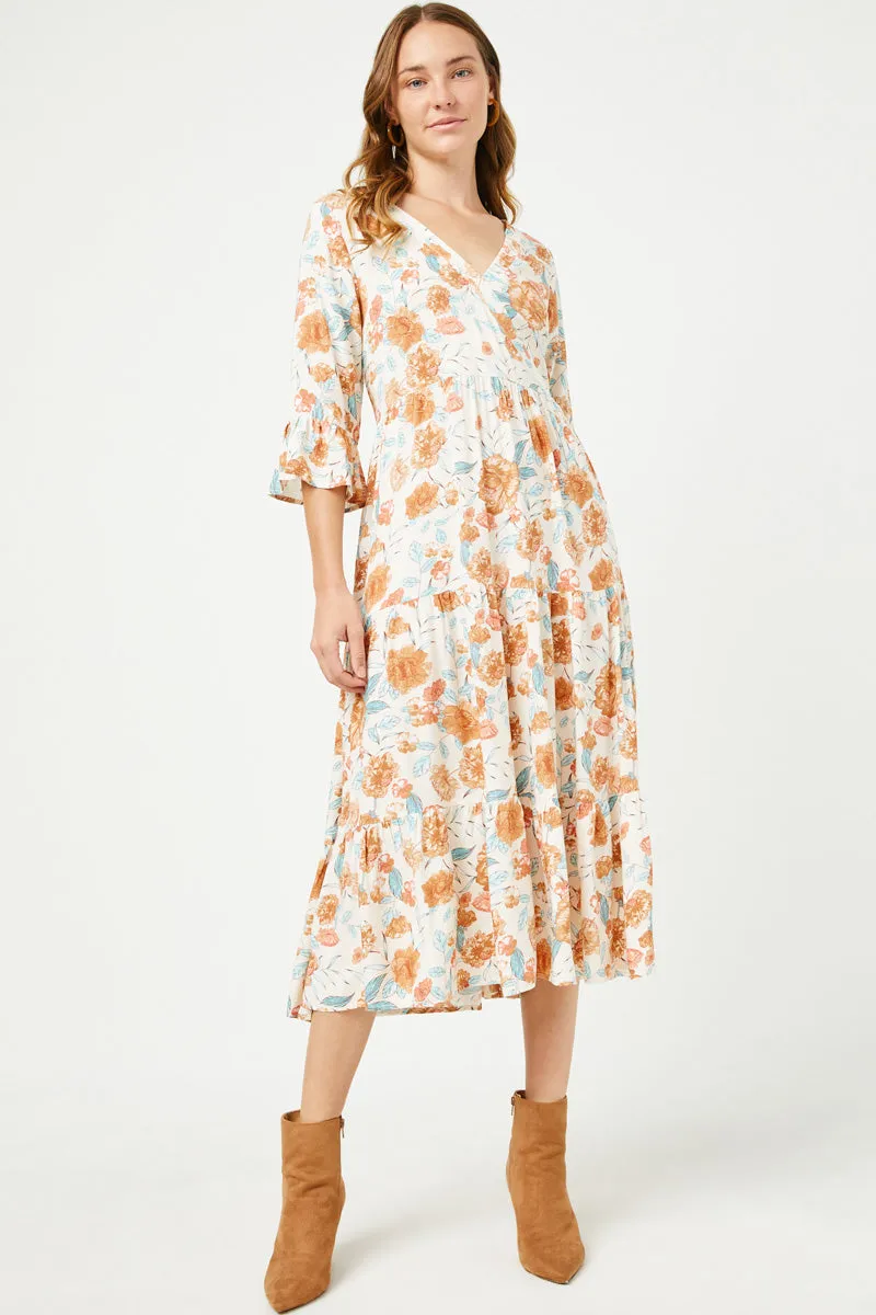 Womens Romantic Floral Ruffle Sleeve Surplice Midi Dress sold by Hayden product image thumbnail 4