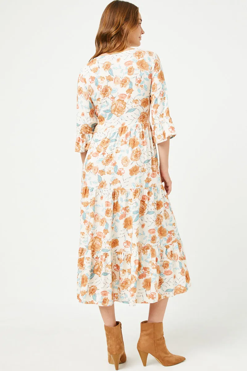 Womens Romantic Floral Ruffle Sleeve Surplice Midi Dress sold by Hayden product image thumbnail 5