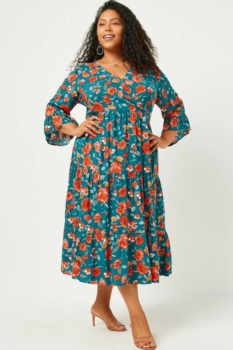 Womens Romantic Floral Ruffle Sleeve Surplice Midi Dress sold by Hayden product image thumbnail 2