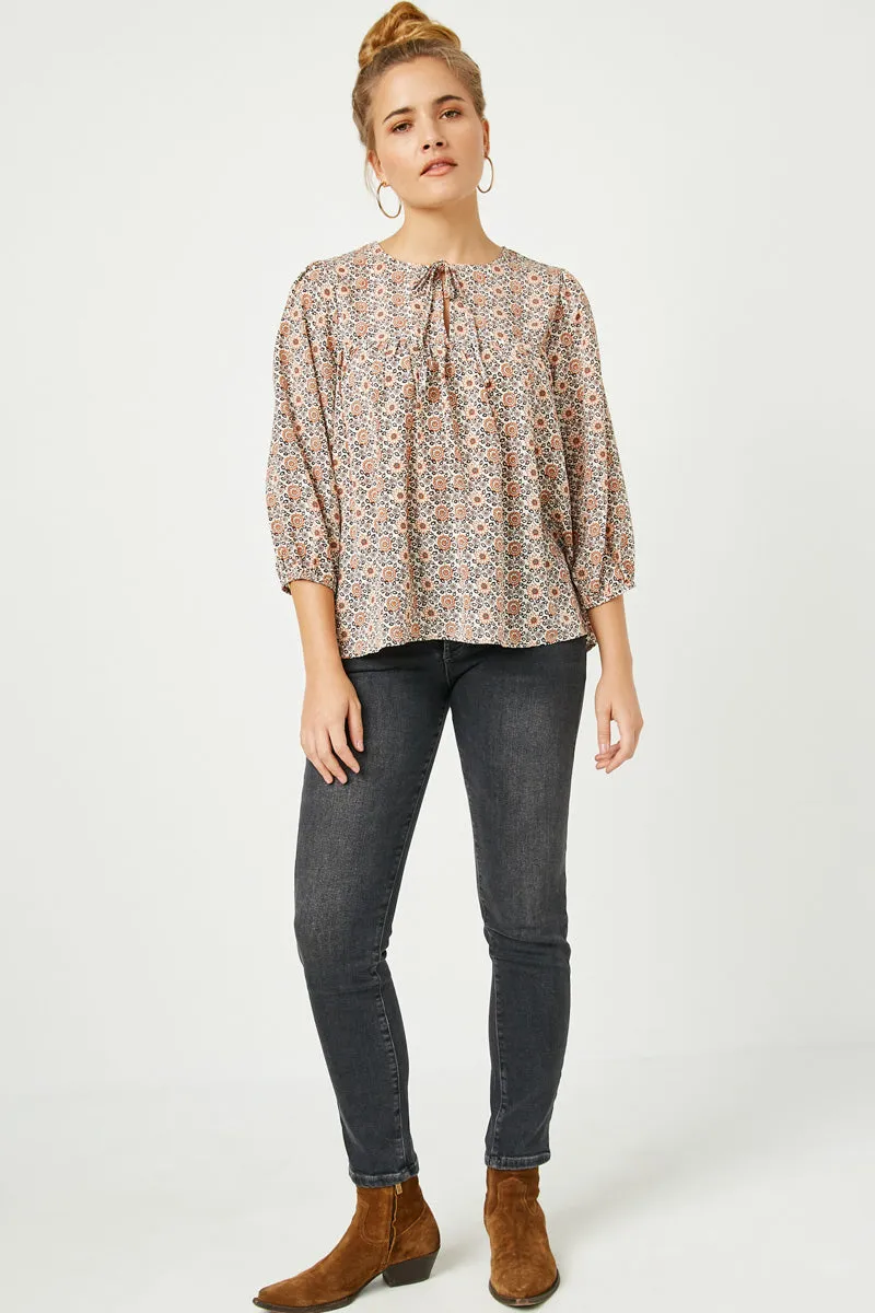 Womens Tie Neck Floral Printed Peasant Top sold by Hayden product image thumbnail 3