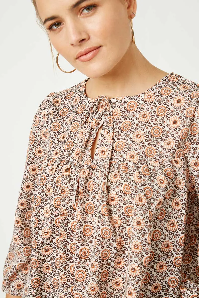 Womens Tie Neck Floral Printed Peasant Top sold by Hayden product image thumbnail 4