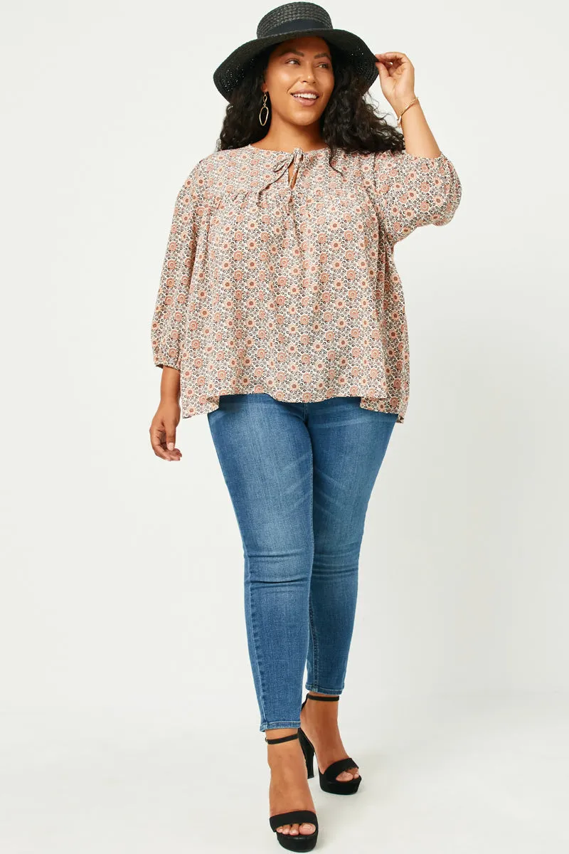 Womens Tie Neck Floral Printed Peasant Top sold by Hayden product image thumbnail 5