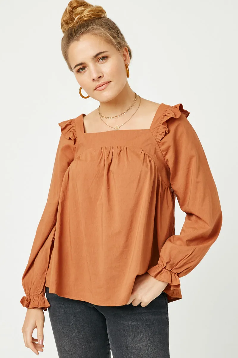 Womens Ruffle Shoulder Square Neck Long Sleeve Top sold by Hayden product image thumbnail 3