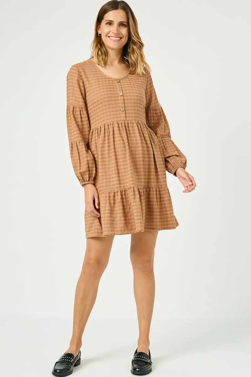 Womens Button Detail Tiered Gingham Dress sold by Hayden product image thumbnail 4