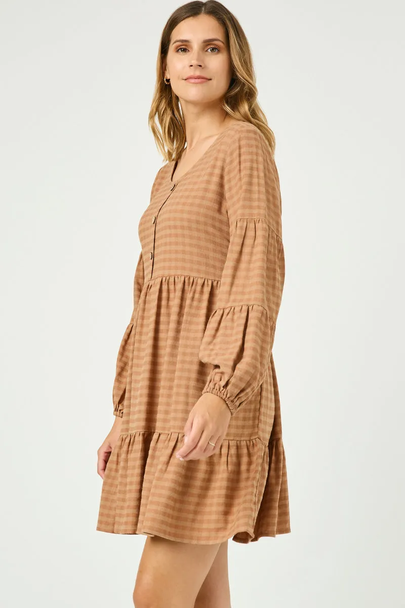 Womens Button Detail Tiered Gingham Dress sold by Hayden product image thumbnail 5