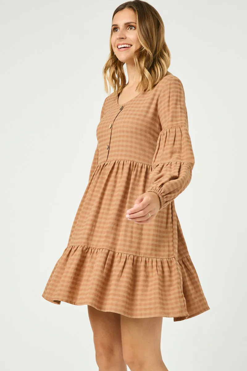 Womens Button Detail Tiered Gingham Dress sold by Hayden product image thumbnail 3