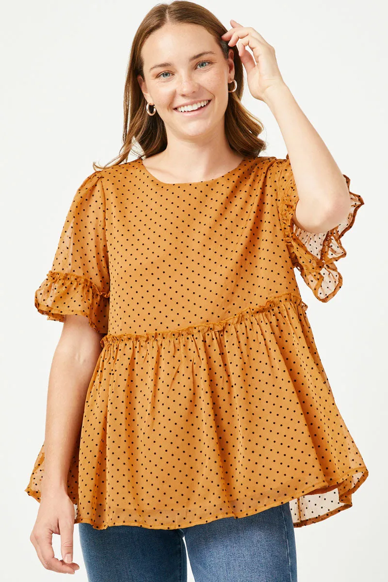 Womens Ruffled Detail Sheer Polka Dot Peplum Top sold by Hayden product image thumbnail 3