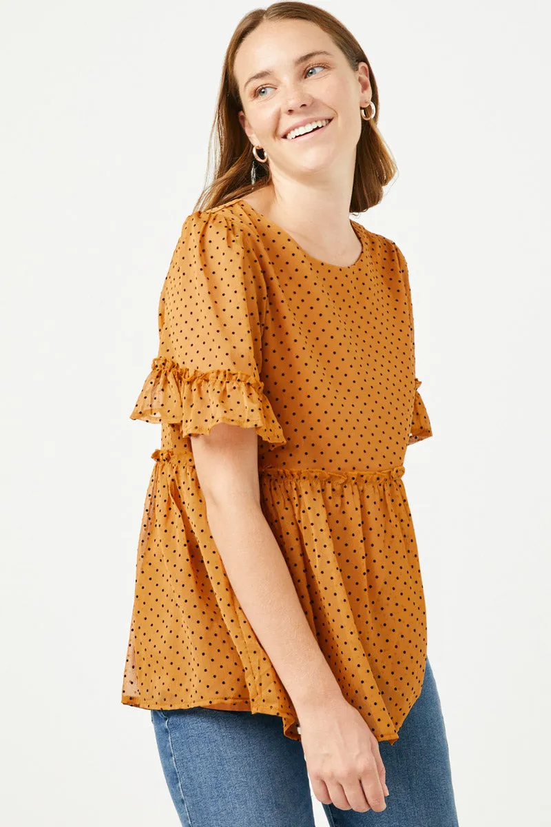 Womens Ruffled Detail Sheer Polka Dot Peplum Top sold by Hayden product image thumbnail 4