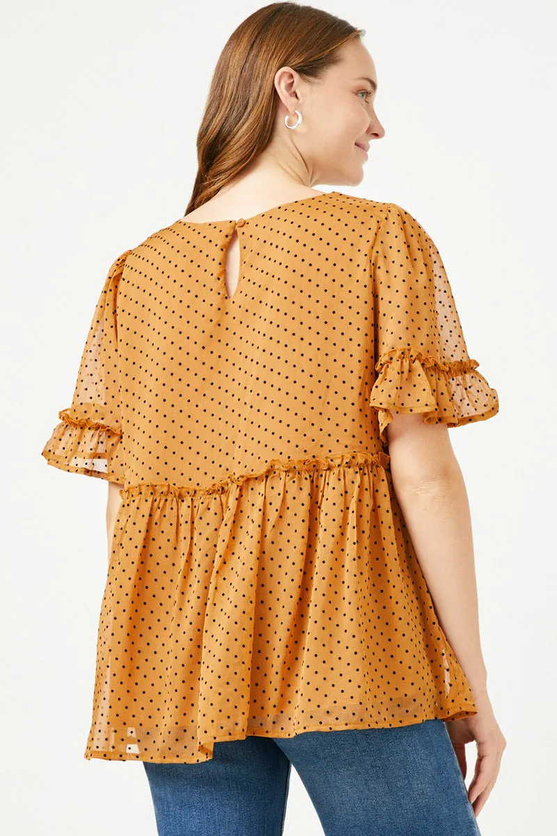 Womens Ruffled Detail Sheer Polka Dot Peplum Top sold by Hayden product image thumbnail 5