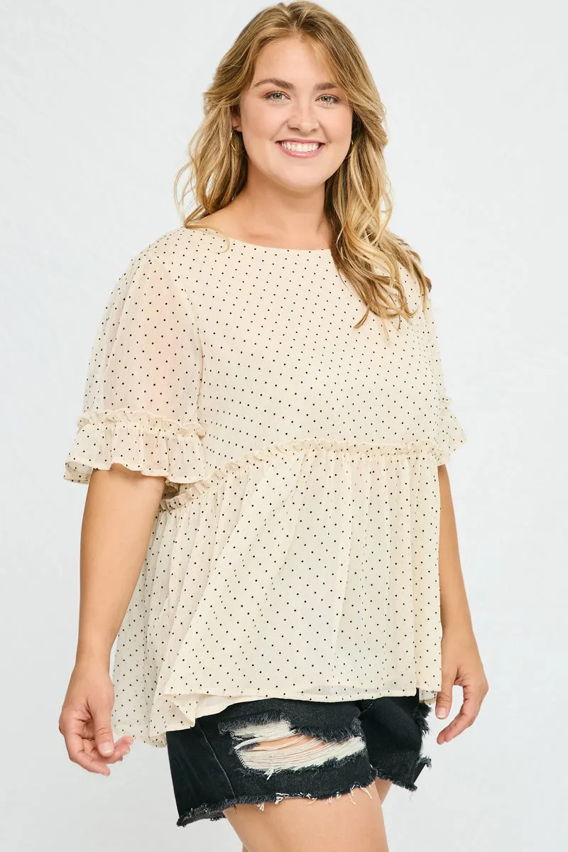 Womens Ruffled Detail Sheer Polka Dot Peplum Top sold by Hayden product image thumbnail 2
