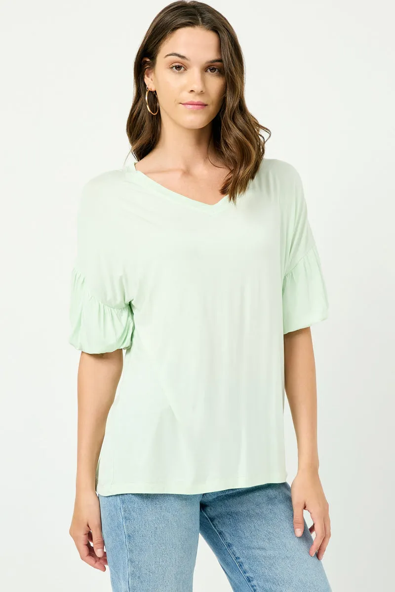 Womens Balloon Puff Sleeve V Neck Modal Knit Top sold by Hayden product image thumbnail 3