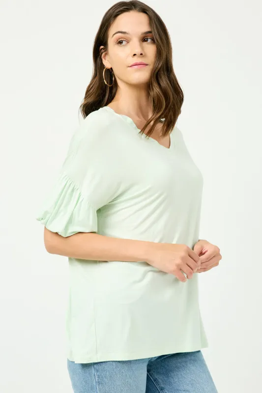 Womens Balloon Puff Sleeve V Neck Modal Knit Top sold by Hayden