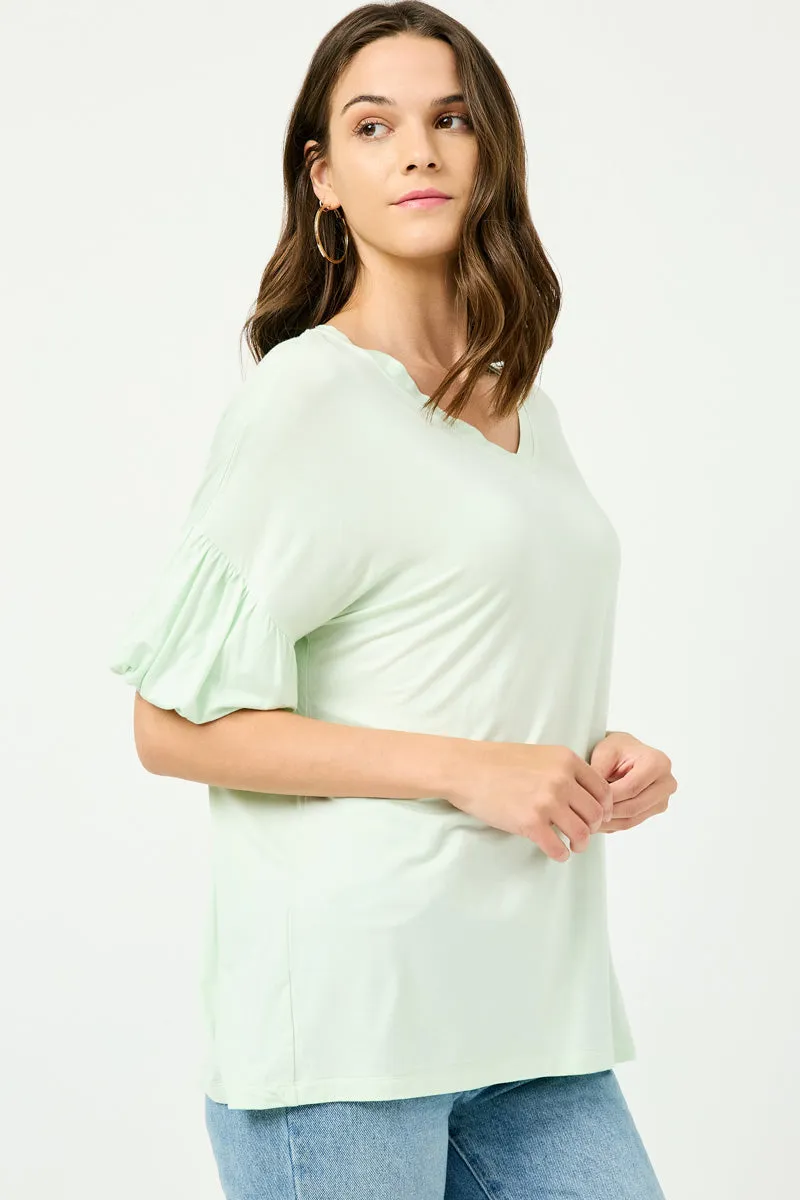 Womens Balloon Puff Sleeve V Neck Modal Knit Top sold by Hayden