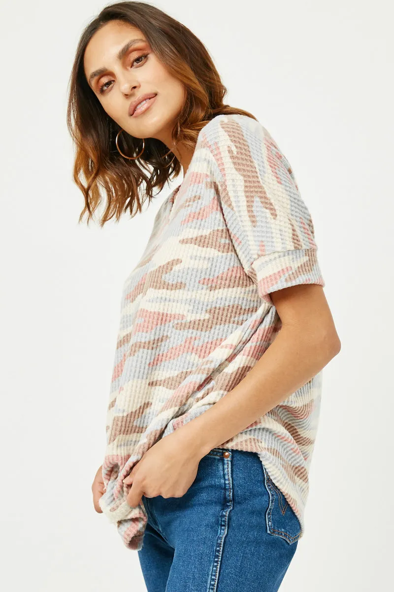 Womens V Neck Waffle Knit Camo Top sold by Hayden product image thumbnail 3