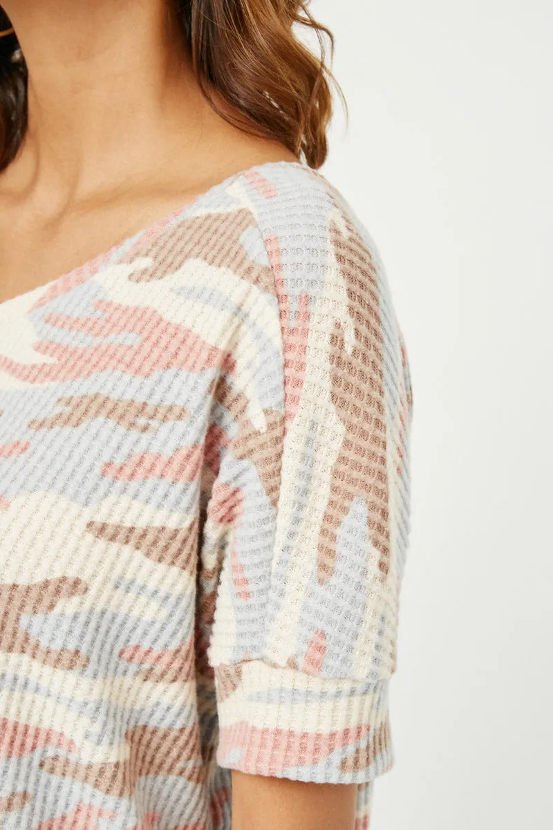 Womens V Neck Waffle Knit Camo Top sold by Hayden product image thumbnail 4