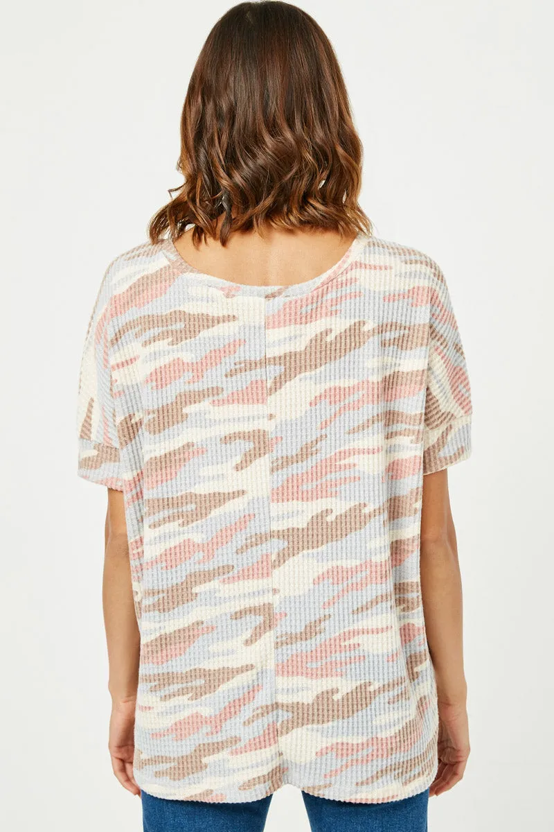 Womens V Neck Waffle Knit Camo Top sold by Hayden product image thumbnail 5