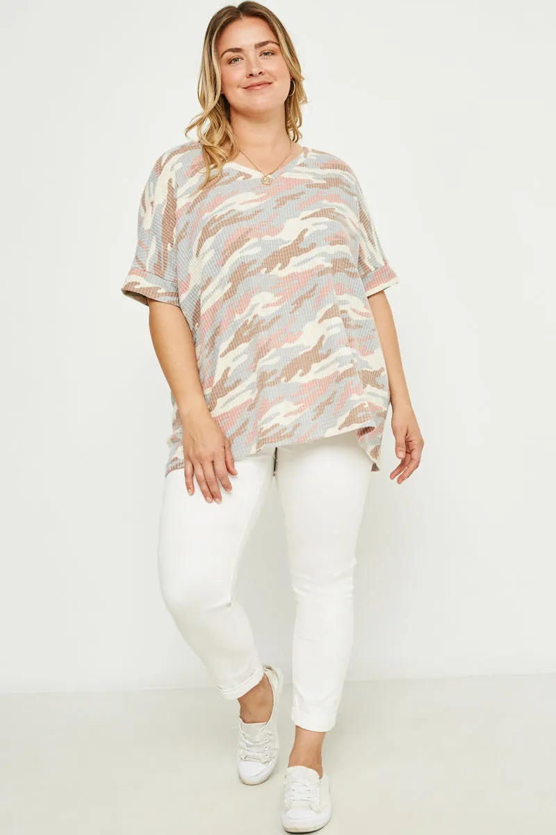 Womens V Neck Waffle Knit Camo Top sold by Hayden product image thumbnail 2