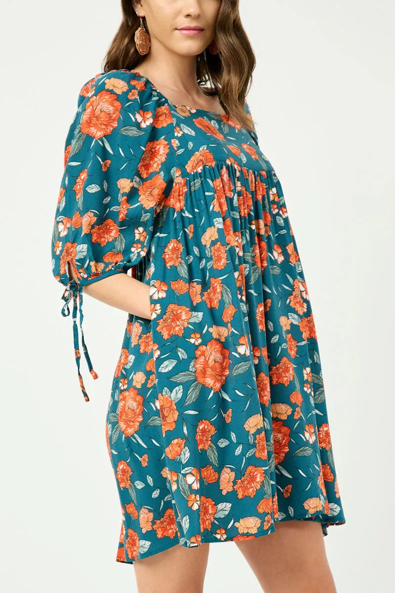 Womens Romantic Floral Tie Sleeve Mini Dress sold by Hayden product image thumbnail 4