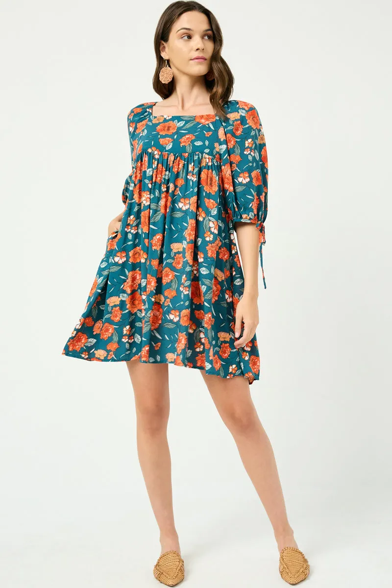 Womens Romantic Floral Tie Sleeve Mini Dress sold by Hayden