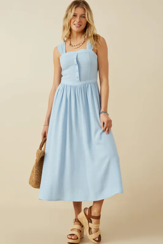 Womens Panel Smocked Wide Strap Buttoned Dress sold by Hayden